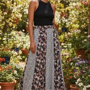 Pieces Patchwork Floral Midi Skirt M‎